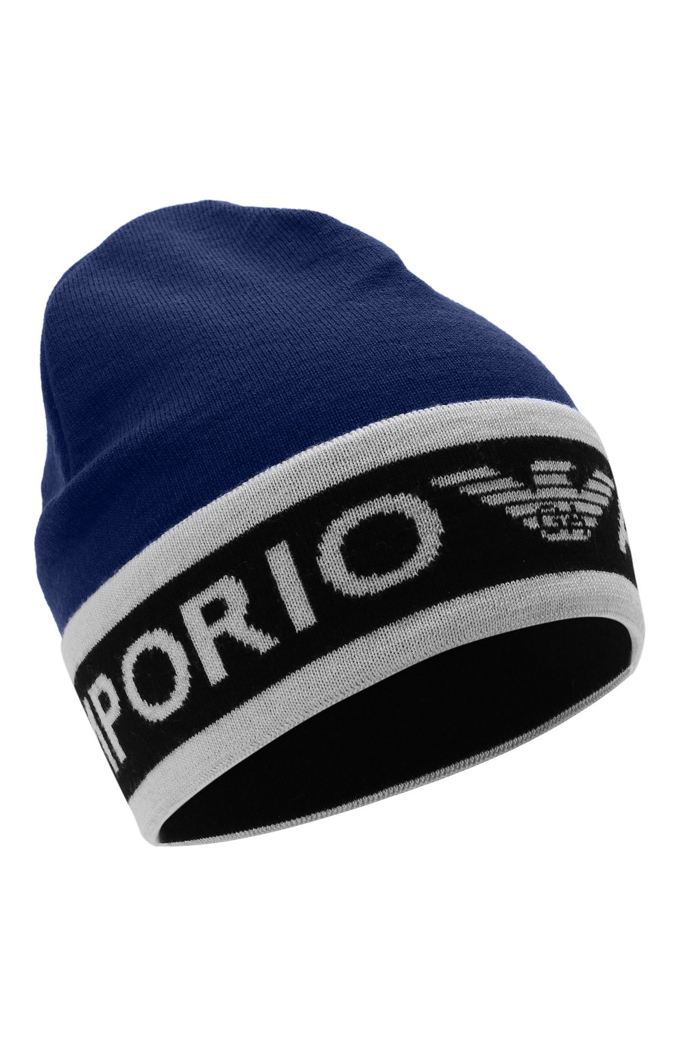 Детского шерстяная шапка EMPORIO ARMANI синего цвета, арт. 404648/1A494 | Фото 1 (Материал: Текстиль, Шерсть)