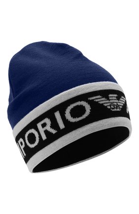 Детского шерстяная шапка EMPORIO ARMANI синего цвета, арт. 404648/1A494 | Фото 1 (Материал: Текстиль, Шерсть)