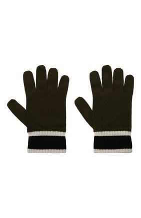 Детские шерстяные перчатки EMPORIO ARMANI хаки цвета, арт. 404638/1A494 | Фото 2 (Материал: Шерсть, Текстиль)