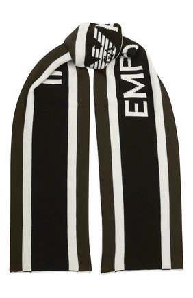 Детский шерстяной шарф EMPORIO ARMANI хаки цвета по цене 9950 руб., арт. 404637/1A494 | Фото 1 Детский шерстяной шарф EMPORIO ARMANI хаки цвета, арт. 404637/1A494 | Фото 1