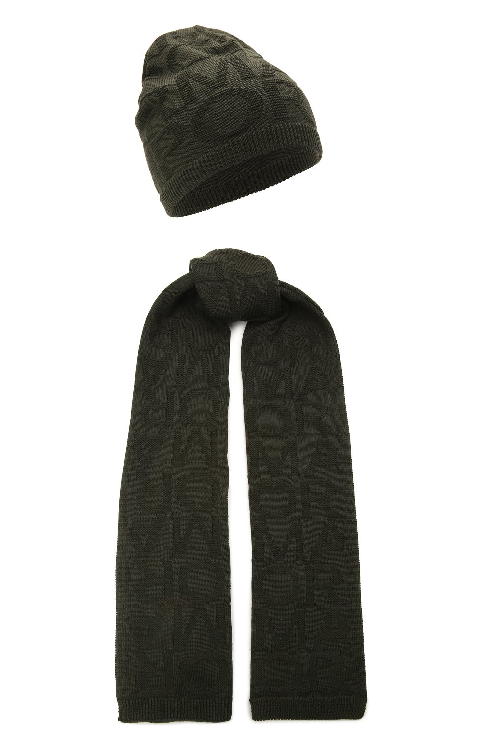 Детский комплект из шапки и шарфа EMPORIO ARMANI хаки цвета, арт. 407512/1A762 | Фото 1 (Материал: Текстиль, Шерсть, Синтетический материал)
