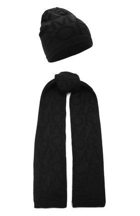 Детский комплект из шапки и шарфа EMPORIO ARMANI черного цвета, арт. 407512/1A762 | Фото 1 (Материал: Синтетический материал, Текстиль, Шерсть)