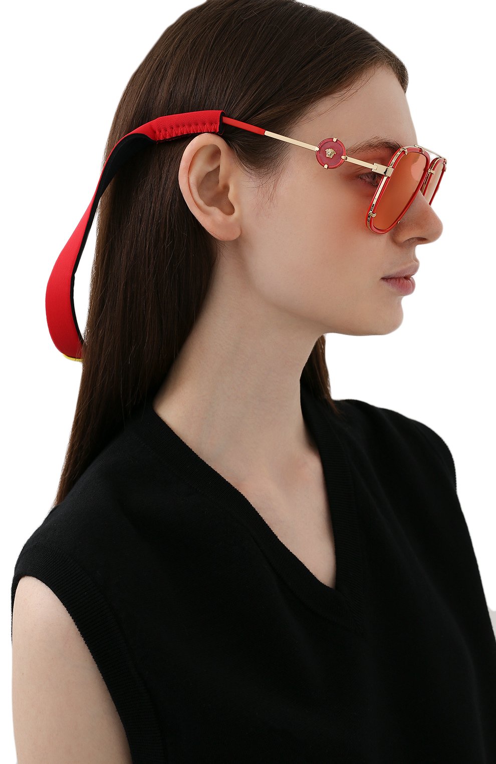 Женские солнцезащитные очки VERSACE красного цвета, арт. 2233-1472C8 | Фото 3 (Тип очков: С/з; Очки форма: Авиаторы)
