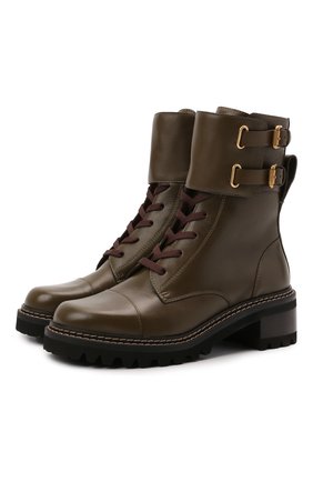 Женские кожаные ботинки mallory SEE BY CHLOÉ хаки цвета по цене 49250 руб., арт. SB33080A/14003 | Фото 1 Женские кожаные ботинки mallory SEE BY CHLOÉ хаки цвета, арт. SB33080A/14003 | Фото 1