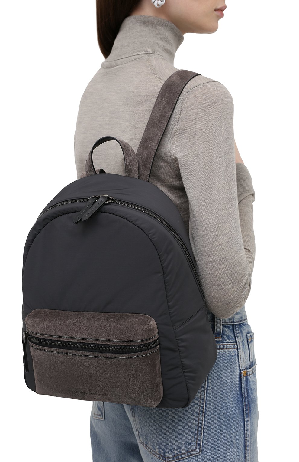 Женский рюкзак BRUNELLO CUCINELLI темно-серого цвета, арт. MB74D2348 | Фото 2 (Размер: medium; Материал: Текстиль)