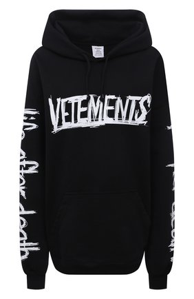 Женский хлопковое худи VETEMENTS черного цвета по цене 85550 руб., арт. UA52TR910W 1606/W | Фото 1 Женский хлопковое худи VETEMENTS черного цвета, арт. UA52TR910W 1606/W | Фото 1