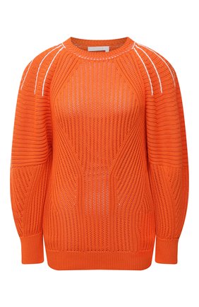 Женский пуловер из хлопка и вискозы CHLOÉ оранжевого цвета, арт. CHC21AMP20620 | Фото 1 (Рукава: Длинные; Длина (для топов): Стандартные; Материал внешний: Хлопок, Вискоза; Стили: Кэжуэл; Женское Кросс-КТ: Пуловер-одежда)