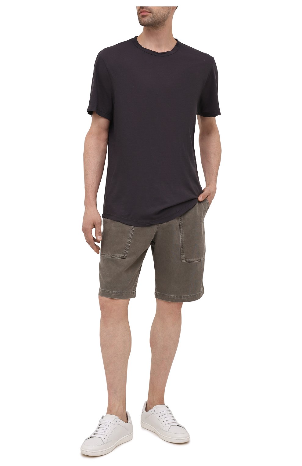 Мужская хлопковая футболка JAMES PERSE серого цвета, арт. MKJ3360 | Фото 2 (Принт: Без принта; Рукава: Короткие; Длина (для топов): Стандартные; Материал внешний: Хлопок; Стили: Кэжуэл)