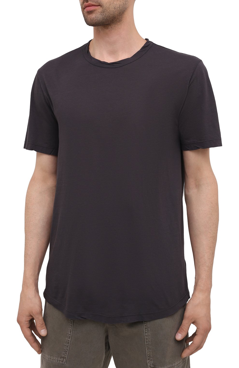 Мужская хлопковая футболка JAMES PERSE серого цвета, арт. MKJ3360 | Фото 3 (Принт: Без принта; Рукава: Короткие; Длина (для топов): Стандартные; Материал внешний: Хлопок; Стили: Кэжуэл)