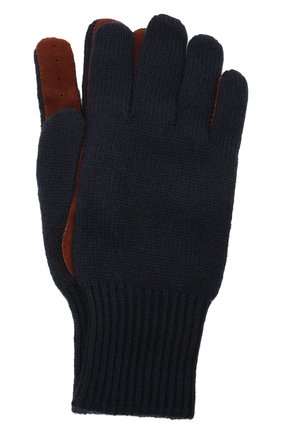 Мужские комбинированные перчатки BRUNELLO CUCINELLI темно-синего цвета, арт. M2292118 | Фото 1 (Материал: Кашемир, Шерсть, Текстиль; Кросс-КТ: Трикотаж)