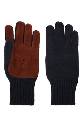 Мужские комбинированные перчатки BRUNELLO CUCINELLI темно-синего цвета, арт. M2292118 | Фото 2 (Материал: Кашемир, Шерсть, Текстиль; Кросс-КТ: Трикотаж)