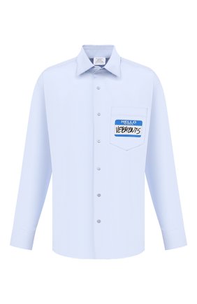 Мужская хлопковая рубашка VETEMENTS голубого цвета по цене 56400 руб., арт. UA52SH250B 1005/M | Фото 1 Мужская хлопковая рубашка VETEMENTS голубого цвета, арт. UA52SH250B 1005/M | Фото 1