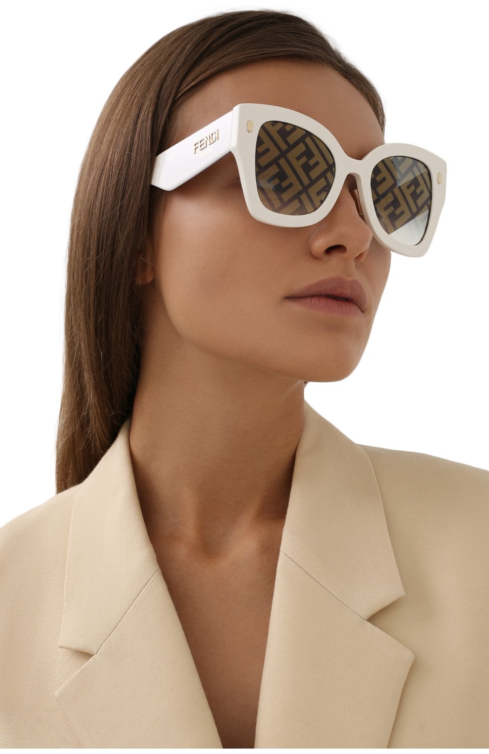 Женские солнцезащитные очки FENDI белого цвета, арт. 0434/G SZJ | Фото 2 (Тип очков: С/з; Оптика Гендер: оптика-женское; Очки форма: Бабочка)