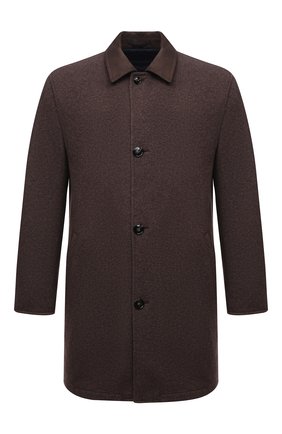 Мужской двустороннее пальто KITON коричневого цвета, арт. UW0970V0365A | Фото 1 (Материал подклада: Синтетический материал; Материал внешний: Шерсть; Рукава: Длинные; Мужское Кросс-КТ: пальто-верхняя одежда; Стили: Кэжуэл; Длина (верхняя одежда): До середины бедра)