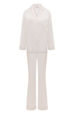 Женская хлопковая пижама YOLKE белого цвета, арт. SS21-02C-CJ-W | Фото 1 (Длина (для топов): Стандартные; Материал внешний: Хлопок; Длина (брюки, джинсы): Стандартные; Длина Ж (юбки, платья, шорты): Мини; Рукава: Длинные)