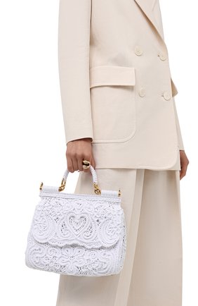 Женская сумка sicily DOLCE & GABBANA белого цвета по цене 195500 руб., арт. BB6002/AW717 | Фото 2 Женская сумка sicily DOLCE & GABBANA белого цвета, арт. BB6002/AW717 | Фото 2 (Сумки-технические: Сумки top-handle, Сумки через плечо; Ремень/цепочка: На ремешке; Размер: medium; Материал: Текстиль)