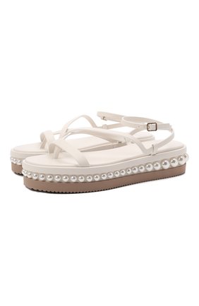 Женские кожаные сандалии pine JIMMY CHOO белого цвета по цене 59950 руб., арт. PINE FLAT/ZXA | Фото 1 Женские кожаные сандалии pine JIMMY CHOO белого цвета, арт. PINE FLAT/ZXA | Фото 1