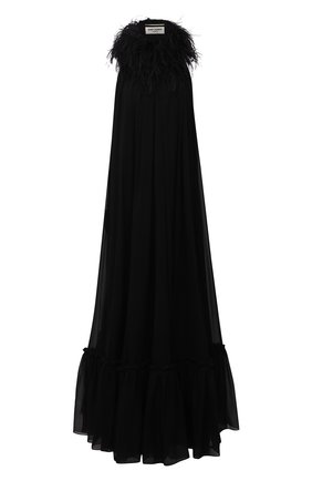 Женское шелковое платье с отделкой перьями SAINT LAURENT черного цвета по цене 478500 руб., арт. 646828/Y115W | Фото 1 Женское шелковое платье с отделкой перьями SAINT LAURENT черного цвета, арт. 646828/Y115W | Фото 1 (Материал подклада: Шелк; Длина Ж (юбки, платья, шорты): Макси; Материал внешний: Шелк; Женское Кросс-КТ: Платье-одежда; Случай: Вечерний; Стили: Романтичный)