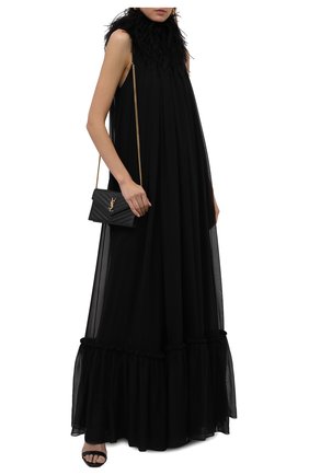Женское шелковое платье с отделкой перьями SAINT LAURENT черного цвета по цене 478500 руб., арт. 646828/Y115W | Фото 2 Женское шелковое платье с отделкой перьями SAINT LAURENT черного цвета, арт. 646828/Y115W | Фото 2 (Материал подклада: Шелк; Длина Ж (юбки, платья, шорты): Макси; Материал внешний: Шелк; Женское Кросс-КТ: Платье-одежда; Случай: Вечерний; Стили: Романтичный)
