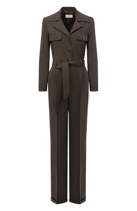 Женский шерстяной комбинезон SAINT LAURENT хаки цвета по цене 238500 руб., арт. 655044/Y7C36 | Фото 1 Женский шерстяной комбинезон SAINT LAURENT хаки цвета, арт. 655044/Y7C36 | Фото 1 (Длина (брюки, джинсы): Удлиненные; Материал внешний: Шерсть; Случай: Повседневный; Рукава: Длинные; Стили: Кэжуэл; Материал подклада: Шелк; Женское Кросс-КТ: Комбинезон-одежда)
