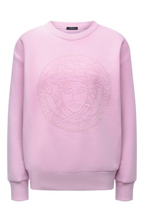 Женский хлопковый свитшот VERSACE светло-розового цвета по цене 68950 руб., арт. 1001570/1A01174 | Фото 1 Женский хлопковый свитшот VERSACE светло-розового цвета, арт. 1001570/1A01174 | Фото 1 (Материал внешний: Хлопок; Длина (для топов): Стандартные; Стили: Спорт-шик; Женское Кросс-КТ: Свитшот-одежда; Рукава: Длинные)