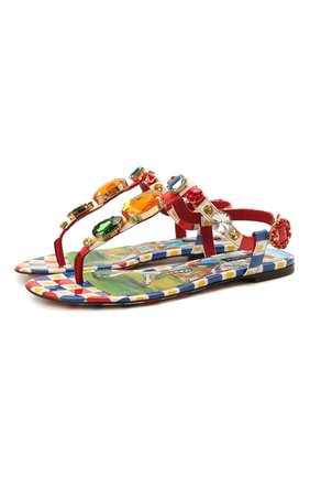 Женские кожаные сандалии infradito DOLCE & GABBANA разноцветного цвета по цене 82300 руб., арт. CQ0294/AJ744 | Фото 1 Женские кожаные сандалии infradito DOLCE & GABBANA разноцветного цвета, арт. CQ0294/AJ744 | Фото 1 (Материал внутренний: Натуральная кожа; Каблук высота: Низкий; Подошва: Плоская)