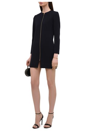 Женское шерстяное платье SAINT LAURENT темно-синего цвета по цене 162000 руб., арт. 657656/Y288V | Фото 2 Женское шерстяное платье SAINT LAURENT темно-синего цвета, арт. 657656/Y288V | Фото 2 (Материал внешний: Шерсть; Случай: Формальный; Рукава: Длинные; Длина Ж (юбки, платья, шорты): Мини; Материал подклада: Шелк; Женское Кросс-КТ: Платье-одежда; Стили: Гламурный)