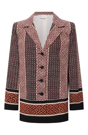 Женский шелковый жакет SAINT LAURENT разноцветного цвета по цене 277500 руб., арт. 658047/Y6C02 | Фото 1 Женский шелковый жакет SAINT LAURENT разноцветного цвета, арт. 658047/Y6C02 | Фото 1 (Материал внешний: Шелк; Случай: Повседневный; Материал подклада: Шелк; Женское Кросс-КТ: Жакет-одежда; 1-2-бортные: Однобортные; Рукава: Длинные; Длина (для топов): Удлиненные; Стили: Ретро)