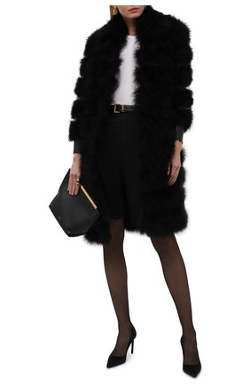 Женская шуба из овчины с отделкой перьями SAINT LAURENT черного цвета по цене 1435000 руб., арт. 658391/YCET2 | Фото 2 Женская шуба из овчины с отделкой перьями SAINT LAURENT черного цвета, арт. 658391/YCET2 | Фото 2 (Рукава: Длинные; Материал подклада: Купро; Длина (верхняя одежда): До колена; Материал внешний: Натуральный мех; Женское Кросс-КТ: Мех; Стили: Кэжуэл)