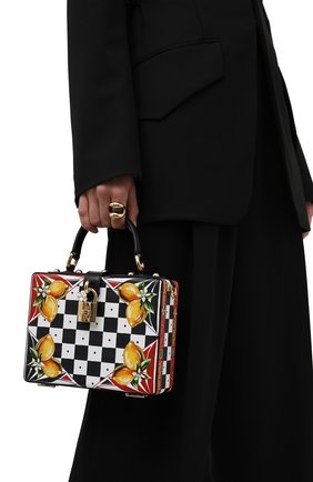 Женская сумка dolce box DOLCE & GABBANA черно-белого цвета по цене 152000 руб., арт. BB5970/AX037 | Фото 2 Женская сумка dolce box DOLCE & GABBANA черно-белого цвета, арт. BB5970/AX037 | Фото 2 (Материал: Натуральная кожа; Ремень/цепочка: На ремешке; Размер: mini; Сумки-технические: Сумки top-handle, Сумки через плечо)
