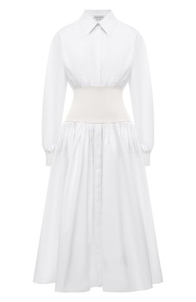 Женское хлопковое платье ALEXANDER MCQUEEN белого цвета по цене 189500 руб., арт. 661546/QAAAY | Фото 1 Женское хлопковое платье ALEXANDER MCQUEEN белого цвета, арт. 661546/QAAAY | Фото 1 (Длина Ж (юбки, платья, шорты): Миди; Рукава: Длинные; Материал внешний: Хлопок; Женское Кросс-КТ: Платье-одежда; Случай: Повседневный; Стили: Бохо)