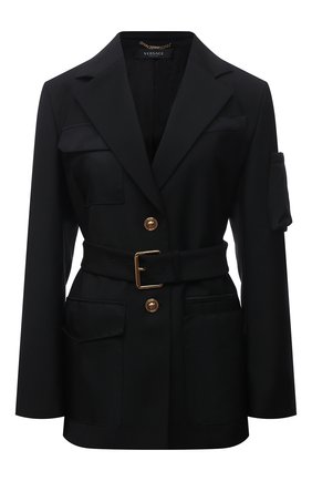 Женский шерстяной жакет VERSACE черного цвета по цене 224500 руб., арт. 1001107/1A00939 | Фото 1 Женский шерстяной жакет VERSACE черного цвета, арт. 1001107/1A00939 | Фото 1 (Материал внешний: Шерсть; Случай: Повседневный; Стили: Кэжуэл; Материал подклада: Купро; 1-2-бортные: Однобортные; Рукава: Длинные; Женское Кросс-КТ: Жакет-одежда; Длина (для топов): Удлиненные)