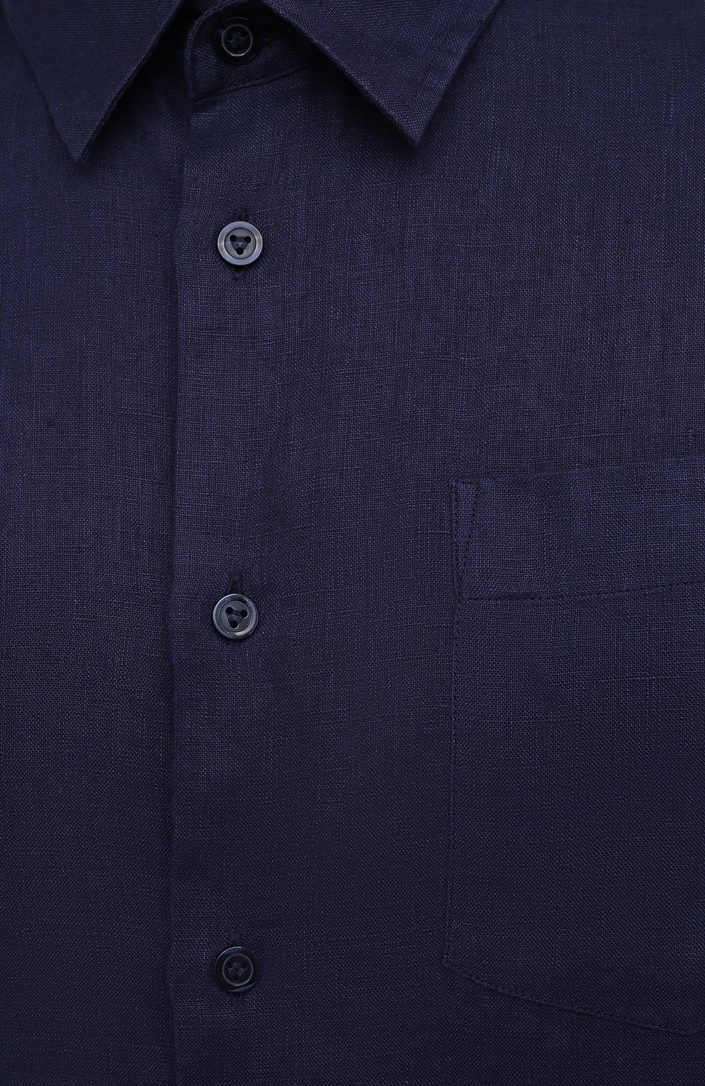 Мужская льняная рубашка VILEBREQUIN темно-синего цвета, арт. CRSP601P/390 | Фото 5 (Манжеты: На пуговицах; Воротник: Кент; Рукава: Длинные; Случай: Повседневный; Длина (для топов): Стандартные; Материал внешний: Лен; Принт: Однотонные; Стили: Кэжуэл)