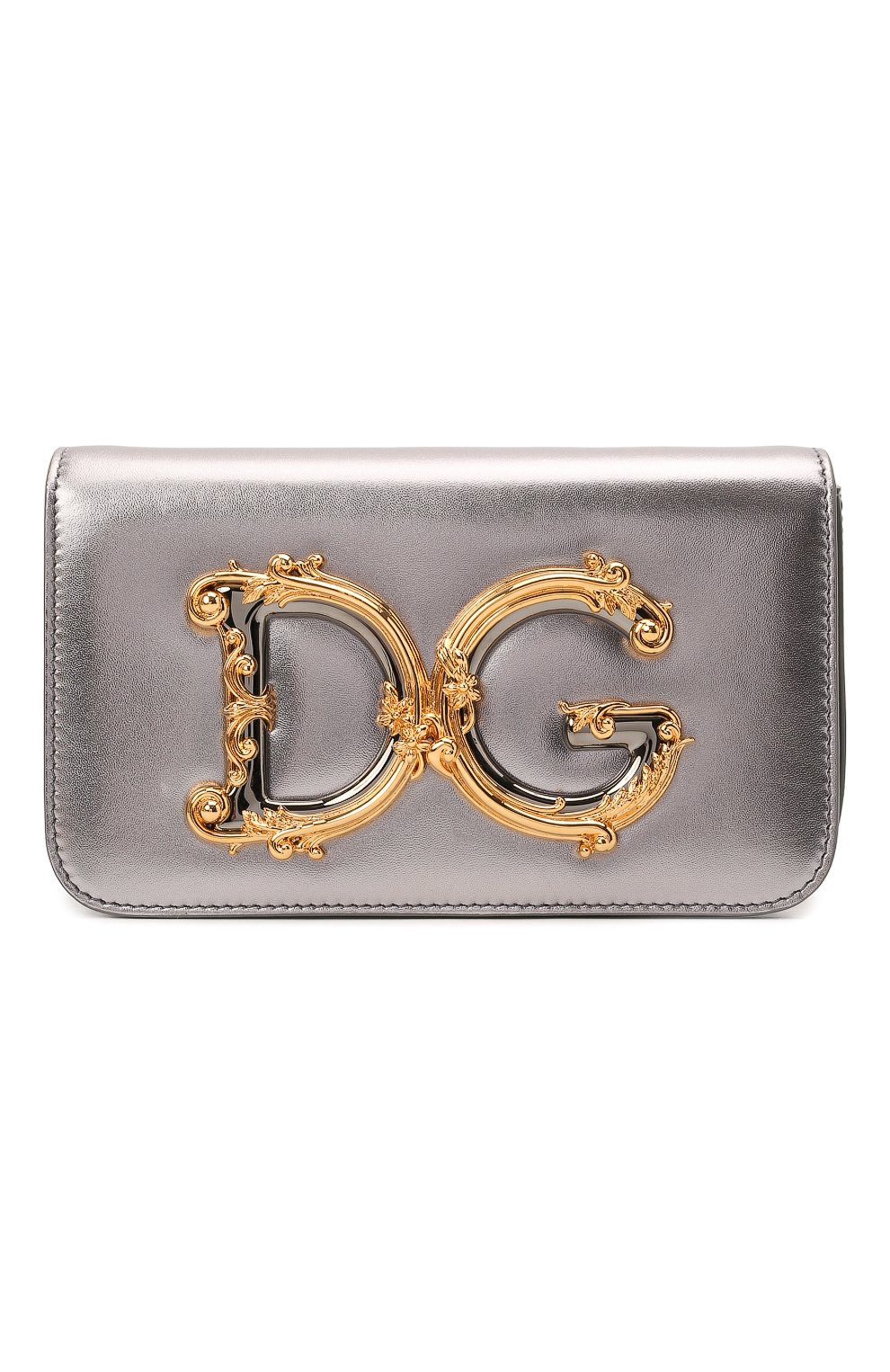 Женская сумка dg girls DOLCE & GABBANA серебряного цвета, арт. BB6885/AW121 | Фото 1 (Женское Кросс-КТ: Вечерняя сумка; Сумки-технические: Сумки через плечо; Ремень/цепочка: С цепочкой; Материал: Натуральная кожа; Размер: mini)