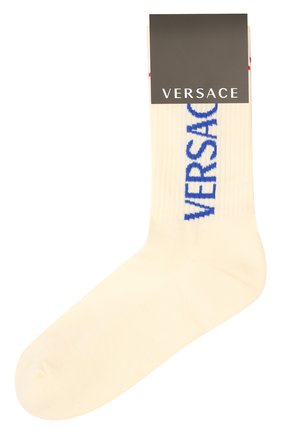 Мужские хлопковые носки VERSACE белого цвета, арт. 1001541/1A01191 | Фото 1 (Материал внешний: Хлопок; Кросс-КТ: бельё)
