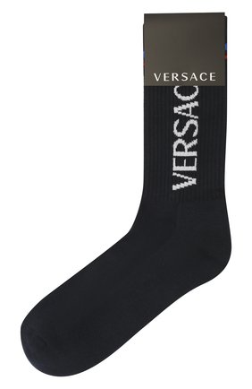 Мужские хлопковые носки VERSACE темно-синего цвета по цене 6810 руб., арт. 1001541/1A01191 | Фото 1 Мужские хлопковые носки VERSACE темно-синего цвета, арт. 1001541/1A01191 | Фото 1 (Материал внешний: Хлопок; Кросс-КТ: бельё)