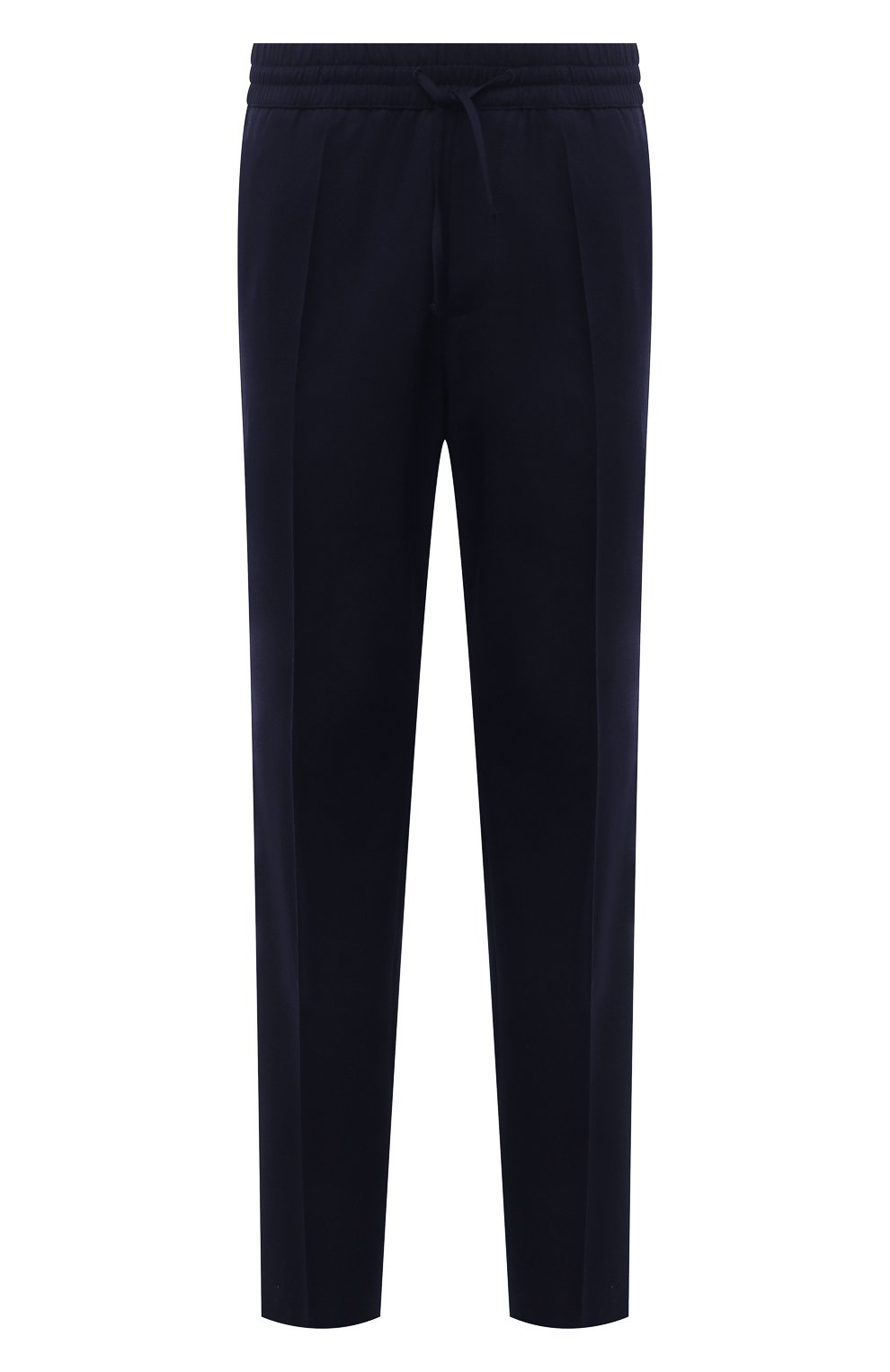 Мужские шерстяные брюки VERSACE темно-синего цвета, арт. 1001015/1A00982 | Фото 1 (Материал внешний: Шерсть; Длина (брюки, джинсы): Стандартные; Случай: Повседневный; Стили: Кэжуэл)