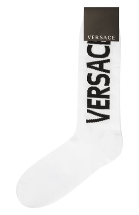 Мужские хлопковые носки VERSACE белого цвета, арт. ICZ0003/IK0104 | Фото 1 (Материал внешний: Хлопок; Кросс-КТ: бельё)