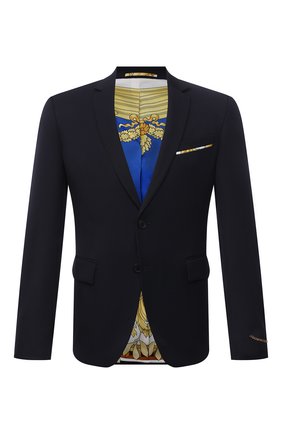 Мужской шерстяной пиджак VERSACE темно-синего цвета по цене 181500 руб., арт. 1001257/1A00896 | Фото 1 Мужской шерстяной пиджак VERSACE темно-синего цвета, арт. 1001257/1A00896 | Фото 1