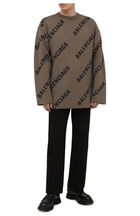 Мужской свитер из хлопка и шерсти BALENCIAGA хаки цвета по цене 85650 руб., арт. 657401/T3200 | Фото 2 Мужской свитер из хлопка и шерсти BALENCIAGA хаки цвета, арт. 657401/T3200 | Фото 2 (Материал внешний: Хлопок; Рукава: Длинные)
