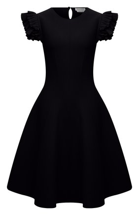Женское платье из вискозы ALEXANDER MCQUEEN черного цвета по цене 138500 руб., арт. 667827/Q1AVM | Фото 1 Женское платье из вискозы ALEXANDER MCQUEEN черного цвета, арт. 667827/Q1AVM | Фото 1 (Материал внешний: Синтетический материал, Вискоза; Случай: Формальный; Женское Кросс-КТ: Платье-одежда, платье-футляр; Кросс-КТ: Трикотаж; Длина Ж (юбки, платья, шорты): До колена; Рукава: Короткие; Стили: Гламурный)