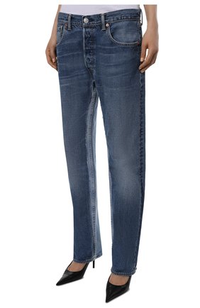Женские джинсы BALENCIAGA тёмно-голубого цвета, арт. 657611/TJW68 | Фото 3 (Кросс-КТ: Деним; Длина (брюки, джинсы): Стандартные; Силуэт Ж (брюки и джинсы): Расклешенные; Материал внешний: Хлопок, Деним; Стили: Спорт-шик)