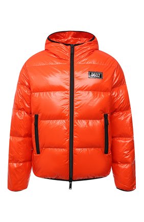 Мужская пуховая куртка DSQUARED2 оранжевого цвета, арт. S74AM1201/S54056 | Фото 1 (Длина (верхняя одежда): Короткие; Материал внешний: Синтетический материал; Кросс-КТ: Куртка; Материал подклада: Синтетический материал; Рукава: Длинные; Мужское Кросс-КТ: пуховик-короткий; Материал утеплителя: Пух и перо; Стили: Гранж)