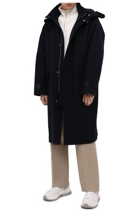 Мужской пальто из шерсти и кашемира GIORGIO ARMANI темно-синего цвета, арт. 1WG0L07X/T0200 | Фото 2 (Материал внешний: Шерсть; Рукава: Длинные; Длина (верхняя одежда): До колена; Материал подклада: Синтетический материал; Мужское Кросс-КТ: пальто-верхняя одежда; Стили: Кэжуэл; Застежка: Молния; Региональные ограничения белый список (Axapta Mercury): RU)