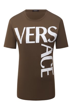 Женская хлопковая футболка VERSACE хаки цвета по цене 24750 руб., арт. 1001530/1A00603 | Фото 1 Женская хлопковая футболка VERSACE хаки цвета, арт. 1001530/1A00603 | Фото 1 (Материал внешний: Хлопок; Длина (для топов): Стандартные; Рукава: Короткие; Стили: Спорт-шик)