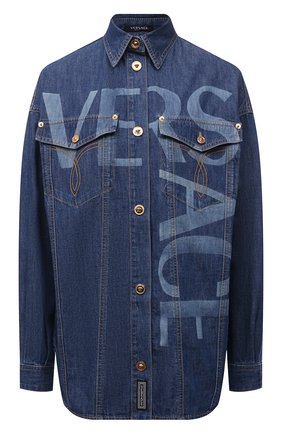 Женская джинсовая рубашка VERSACE темно-синего цвета по цене 84950 руб., арт. 1001514/1A00592 | Фото 1 Женская джинсовая рубашка VERSACE темно-синего цвета, арт. 1001514/1A00592 | Фото 1 (Материал внешний: Хлопок; Рукава: Длинные; Женское Кросс-КТ: Рубашка-одежда)