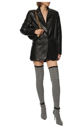 Женские текстильные ботфорты BALMAIN черно-белого цвета по цене 129500 руб., арт. WN1TB671/TKM0 | Фото 2 Женские текстильные ботфорты BALMAIN черно-белого цвета, арт. WN1TB671/TKM0 | Фото 2 (Материал внутренний: Натуральная кожа; Материал внешний: Текстиль; Высота голенища: Высокие; Каблук высота: Высокий; Подошва: Плоская; Каблук тип: Шпилька)