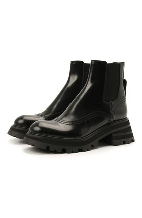 Женские кожаные ботинки ALEXANDER MCQUEEN черного цвета по цене 73450 руб., арт. 666368/WHZ84 | Фото 1 Женские кожаные ботинки ALEXANDER MCQUEEN черного цвета, арт. 666368/WHZ84 | Фото 1 (Материал внутренний: Натуральная кожа; Каблук высота: Средний; Женское Кросс-КТ: Челси-ботинки; Подошва: Платформа)