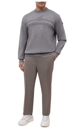 Мужской шерстяной свитер PAUL&SHARK серого цвета, арт. 11311333/FLV/3XL-6XL | Фото 2 (Материал внешний: Шерсть; Рукава: Длинные; Принт: Без принта; Стили: Кэжуэл; Мужское Кросс-КТ: Свитер-одежда; Длина (для топов): Удлиненные)
