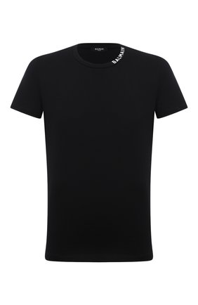 Мужская хлопковая футболка BALMAIN черного цвета, арт. WH1EF006/B129 | Фото 1 (Рукава: Короткие; Длина (для топов): Стандартные; Материал внешний: Хлопок; Принт: Без принта; Стили: Кэжуэл)